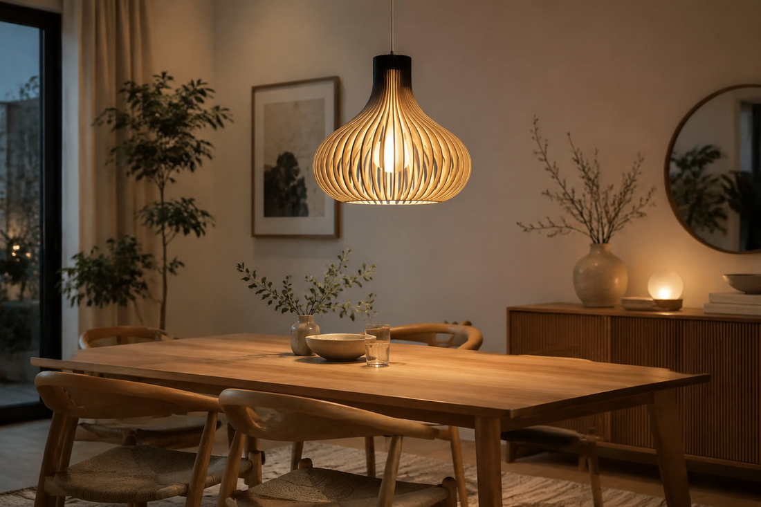 Suspension design au-dessus d'une table de salle à manger