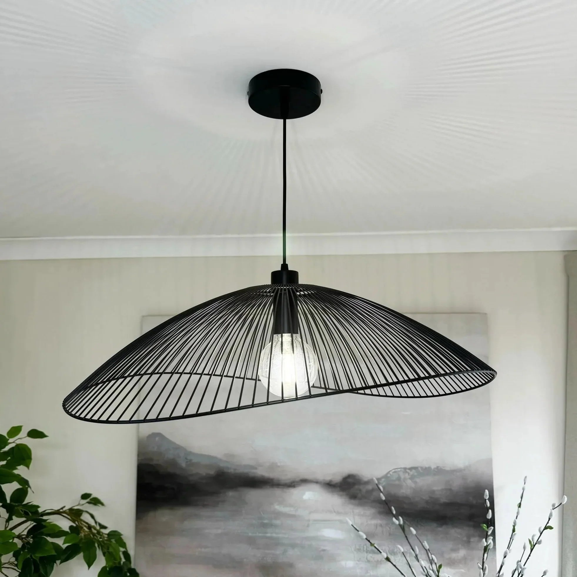 Suspension Warwick – Abat-jour Dôme en Fil Noir
