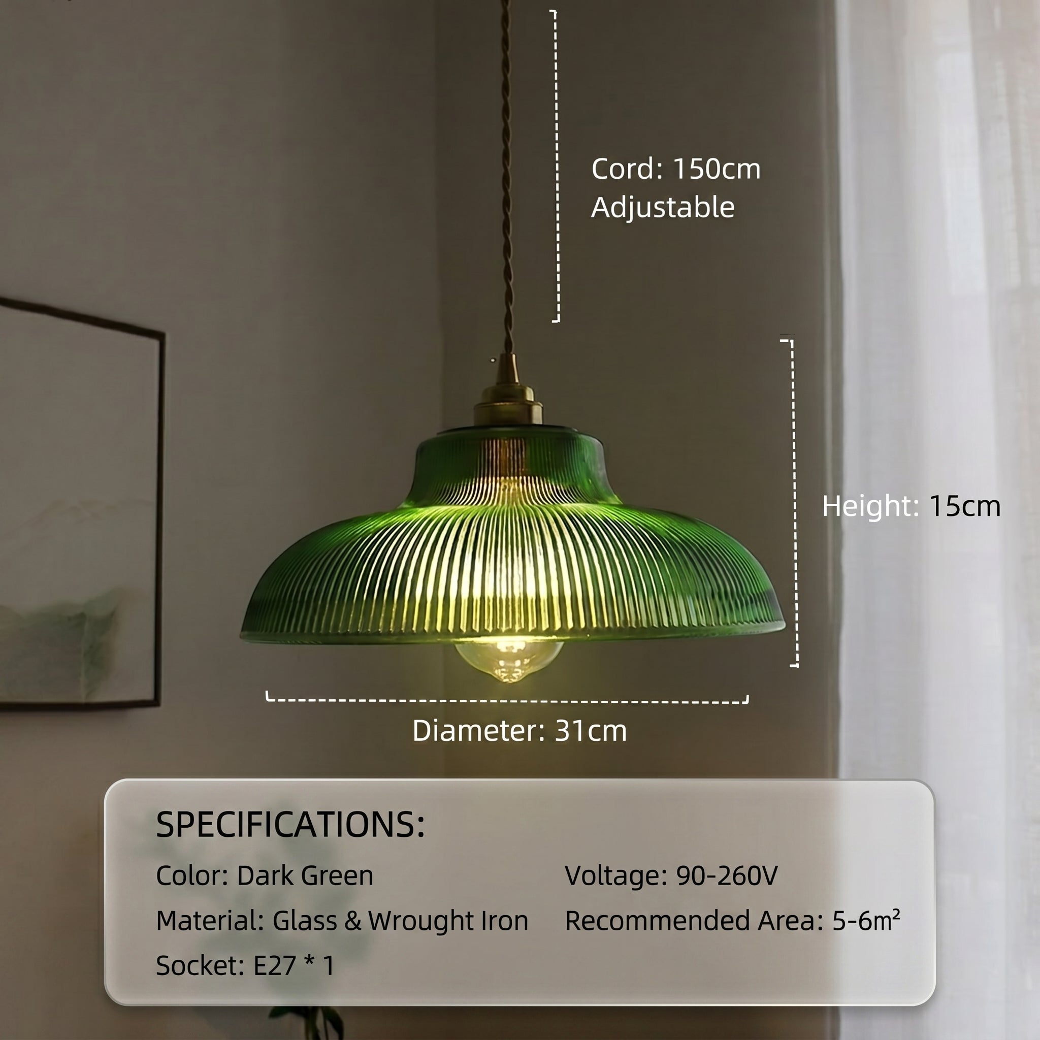 Suspension Vintage en Verre Vert